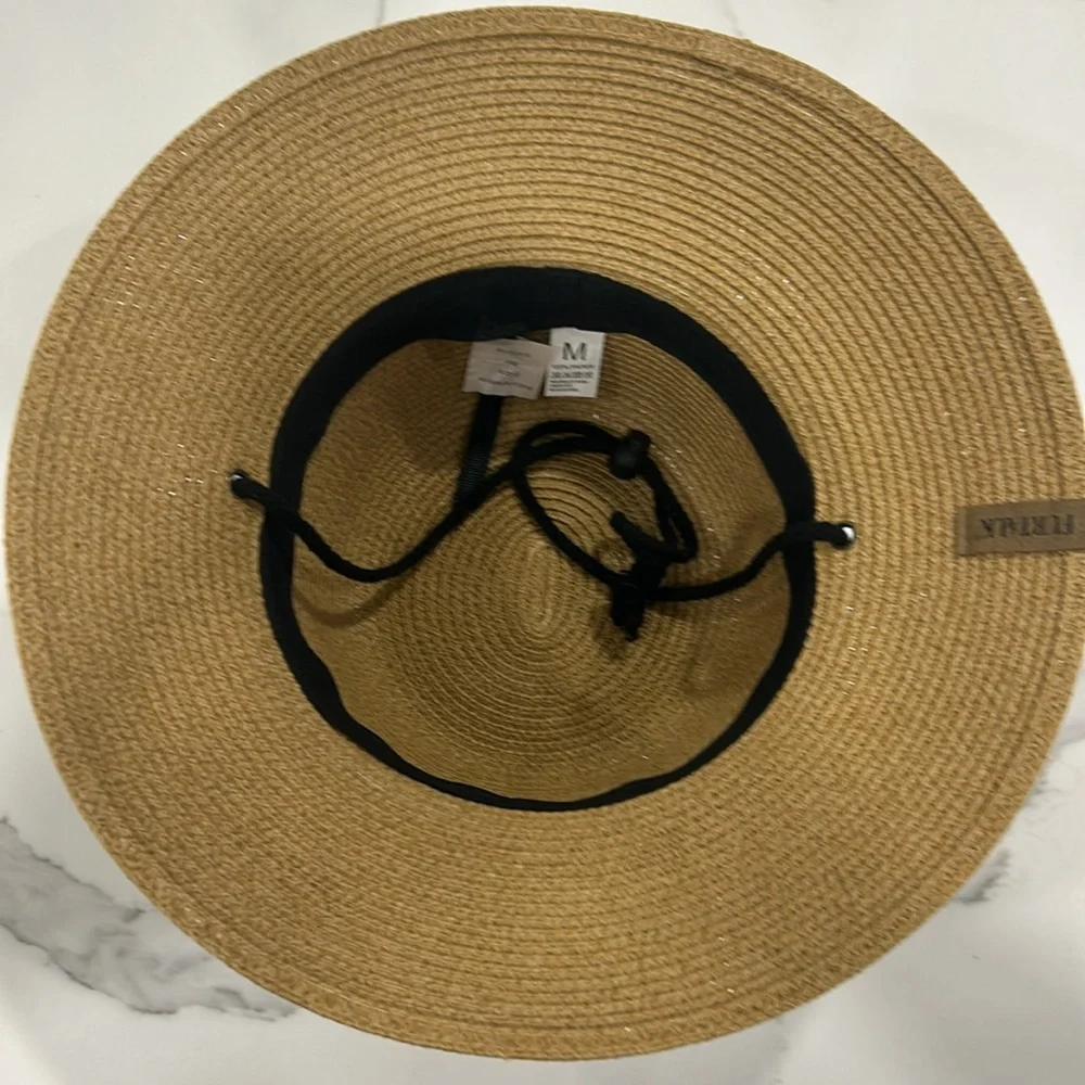 Furtalk New Straw Wide Brim‎ Hat with Ajustable Chin Strap. Inner Velcro Adj. M